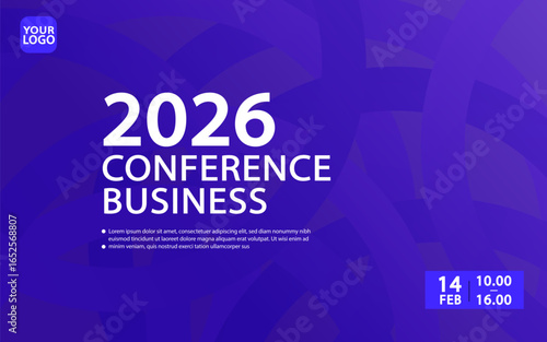 Business conference promotional poster template. Modern design for a professional corporate event. Includes space for a logo and key event details.