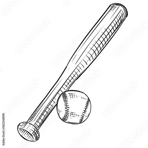 Vintage hand drawn sketch of baseball bat and ball illustration