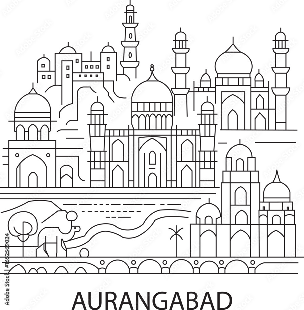 Obraz premium Aurangabad City Line Draw Simple Minimalist