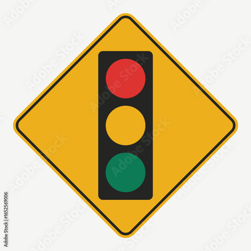Yellow Diamond Traffic Warning Sign with Traffic Light Symbol traffic sign diamond shape