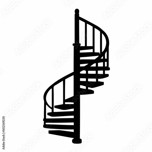 Black Spiral Staircase Silhouette – Minimalist Vector Icon Representing Architecture, Interior Design, and Spatial Efficiency