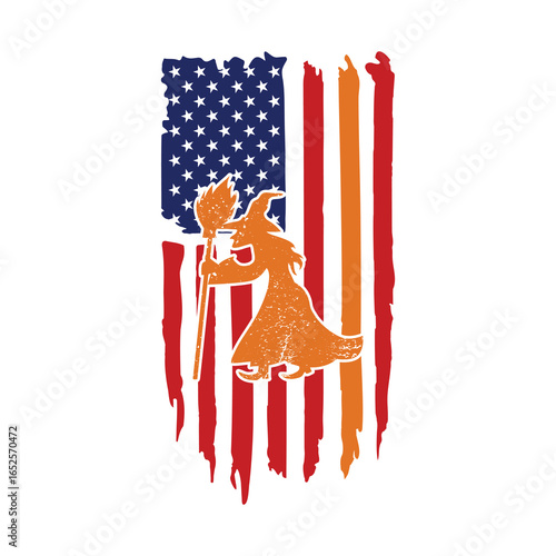 Cursed Witch & US Flag - Nightmare Patriotic SVG Collection, haunted witch flag, possessed patriotism, undead witch, cursed american flag, ghostly witch, paranormal flag, terror vector, svg horror