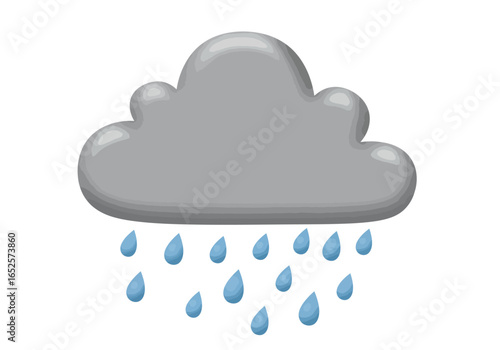 Rain cloud illustration with falling drops, weather symbol artwork, stormy sky cartoon design, grey cloud decor, nature sketch, atmospheric graphic art