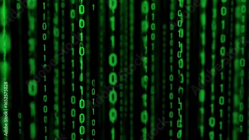 Falling Green Binary Code Numbers Over Dark Background