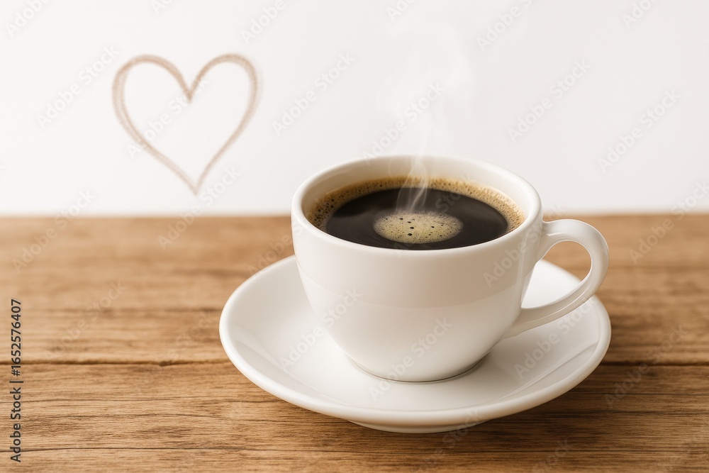 Fototapeta premium Softly focused coffee cup placed on a wooden table surface