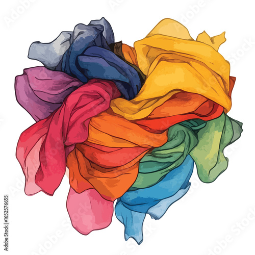 Colorful Fabric Cascade A vibrant pile of folded textile art