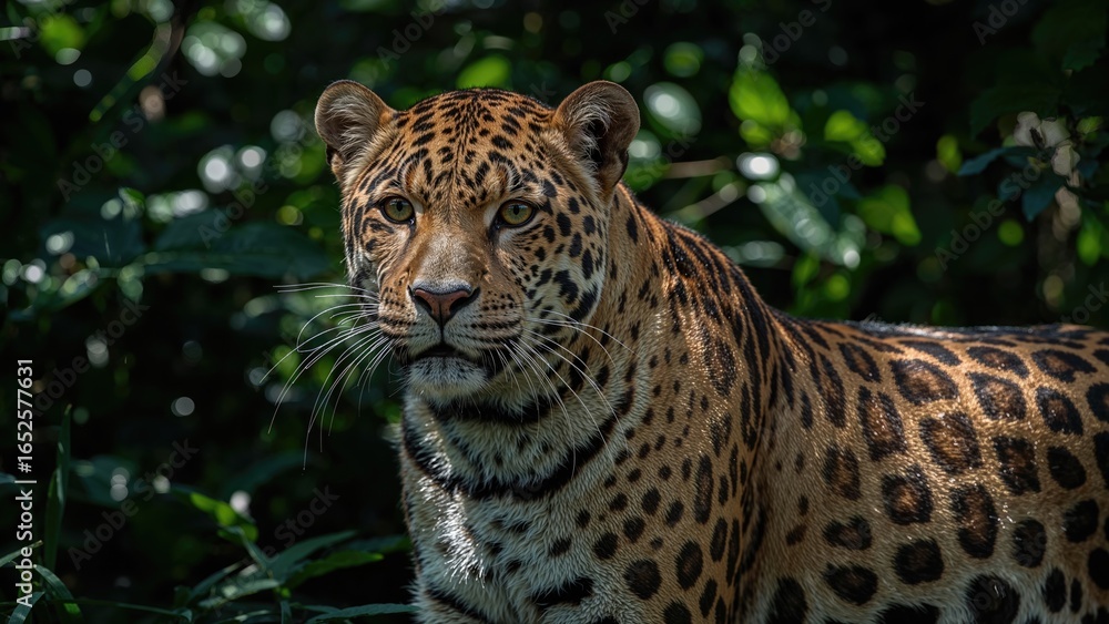 Obraz premium This wild cat displays a coat with pale yellow to tan hues, decorated with spots that shift into rosettes on its sides