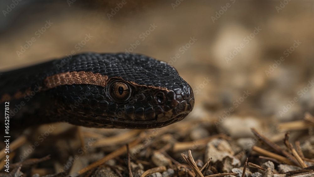 Fototapeta premium Focus on the head of a black rat snake showing keen eyes