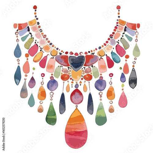 Colorful Watercolor Necklace with Varied Shapes and Dazzling Gemstones