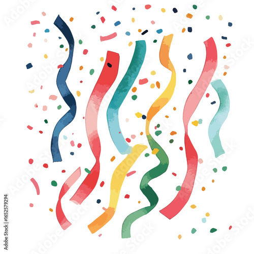 Colorful Watercolor Streamers and Confetti Floating in Festive Celebration