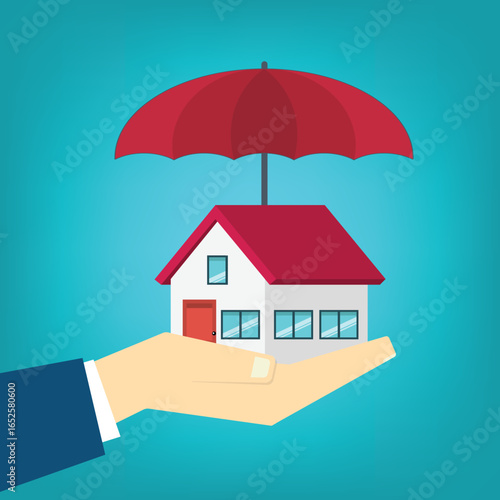 Wallpaper Mural House under red umbrella on a human hand. Property insurance concept. Protection from disaster. Home security, safety, secure investment, repair coverage. Torontodigital.ca