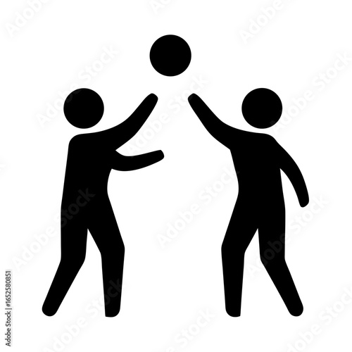 Two stylized figures playing with a ball, symbolizing teamwork and activity