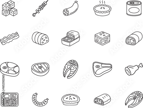 Meat Products Icon Set Line Art Style Butcher Food Vector