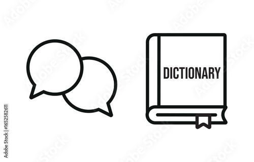 Simple line icons for language learning — speech bubbles, dictionary, minimal vector set on white background
