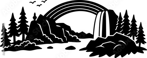 Black and white waterfall landscape illustration design