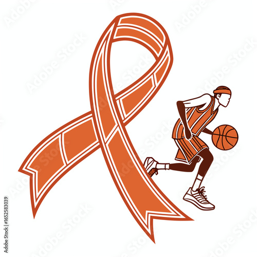 Basketball player with leukemia awareness ribbon isolated on white background to support the cause and raise awareness about the disease