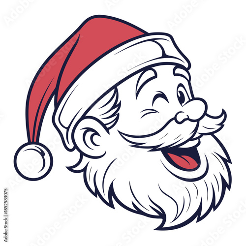 Cartoon illustration of santa claus face with beard and hat isolated on white background for christmas and new year