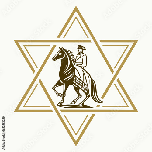 Golden star of david with horse and rider isolated on white background, a symbol of jewish culture, faith, and spiritual connection to israel