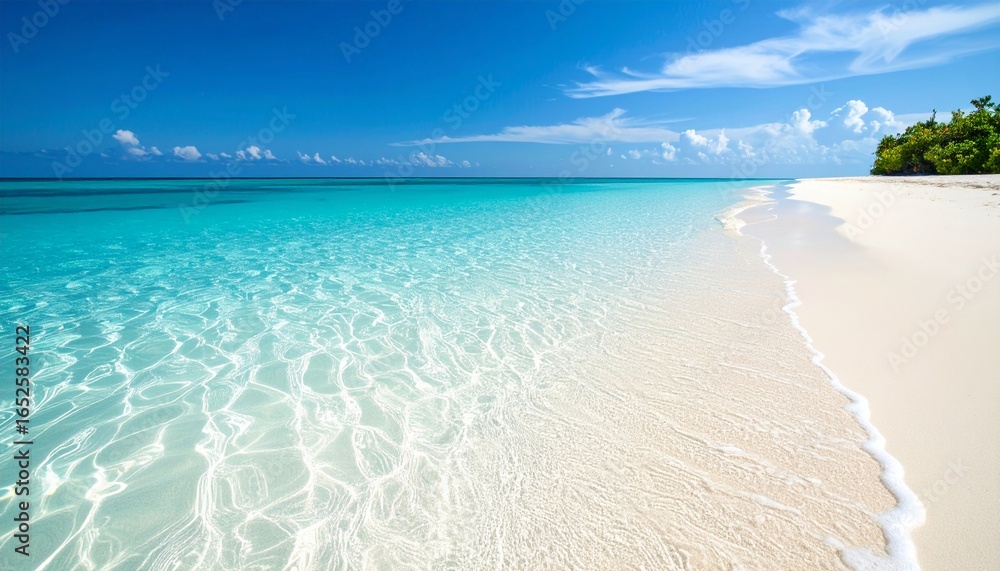 Fototapeta premium Stunning Tropical Beach with Crystal Clear Turquoise Ocean and Pristine White Sand Vacation Paradise