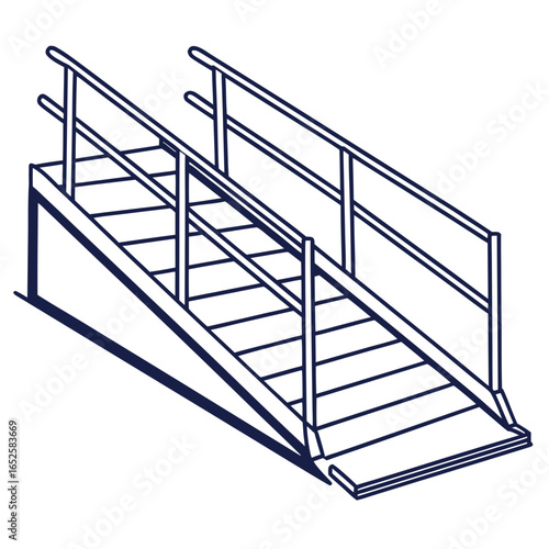 Illustration of a ramp with handrails, providing accessible access and a safe way for people to navigate inclines and declines