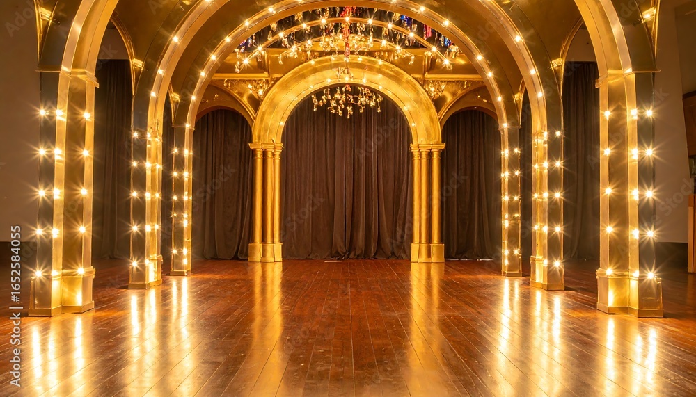 Obraz premium Grand Golden Hallway with Archways and Lights