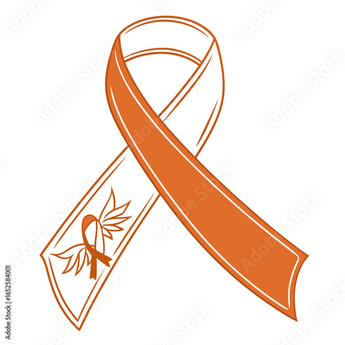 Orange leukemia awareness ribbon isolated on white background, a symbol of support, hope, and solidarity for those affected by the disease