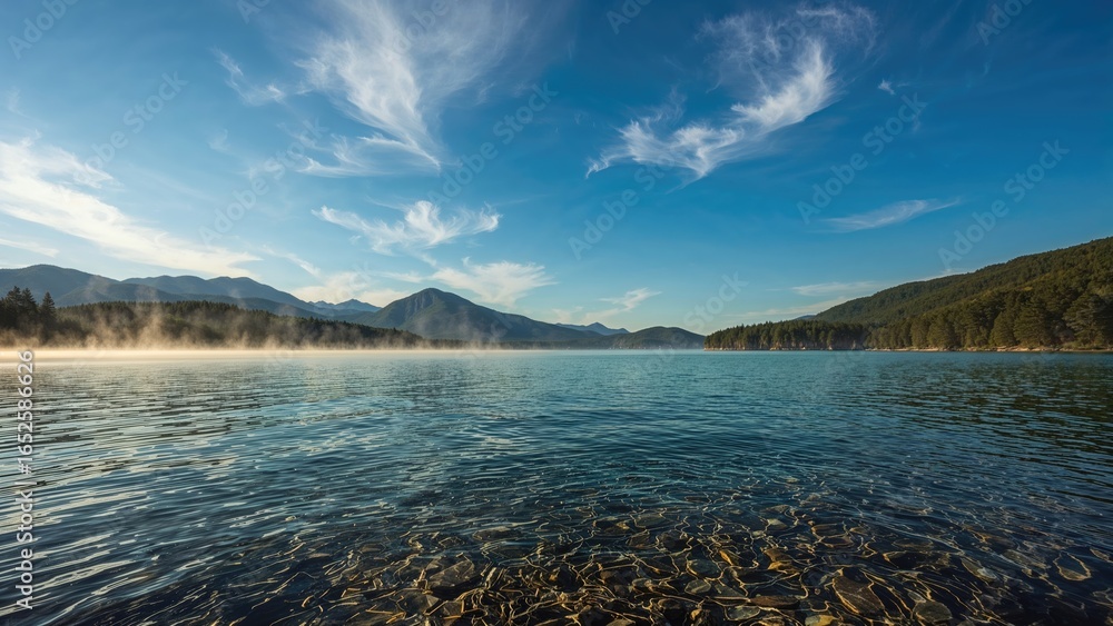 Obraz premium Peaceful lake surrounded by hills