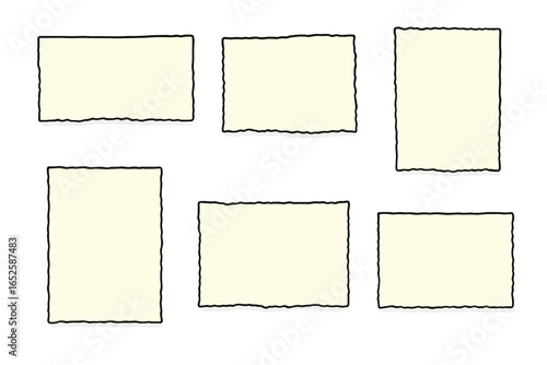 Set of blank torn paper sheets. Grunge empty parchment notes with ripped edges. Old paper texture. Scrapbook design element for message. Vector cartoon illustration.