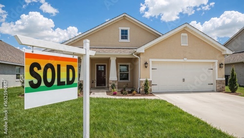 Real estate sign indicating property available in front of new home