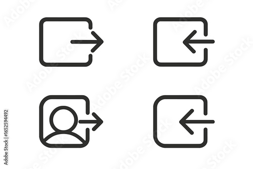 Set of login and logout vector icons. Sign in, sign out, and enter symbols for website and mobile app user interface design. User account access graphic element.