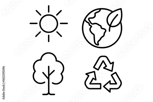 Nature and environment line icons set. Eco-friendly outline symbols collection. Sun, planet earth, tree, recycle sign. Ecology, sustainability vector pictograms.