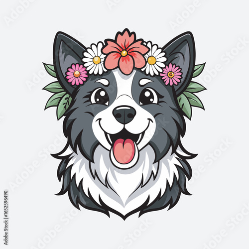 Cute dog flower illustration vector file