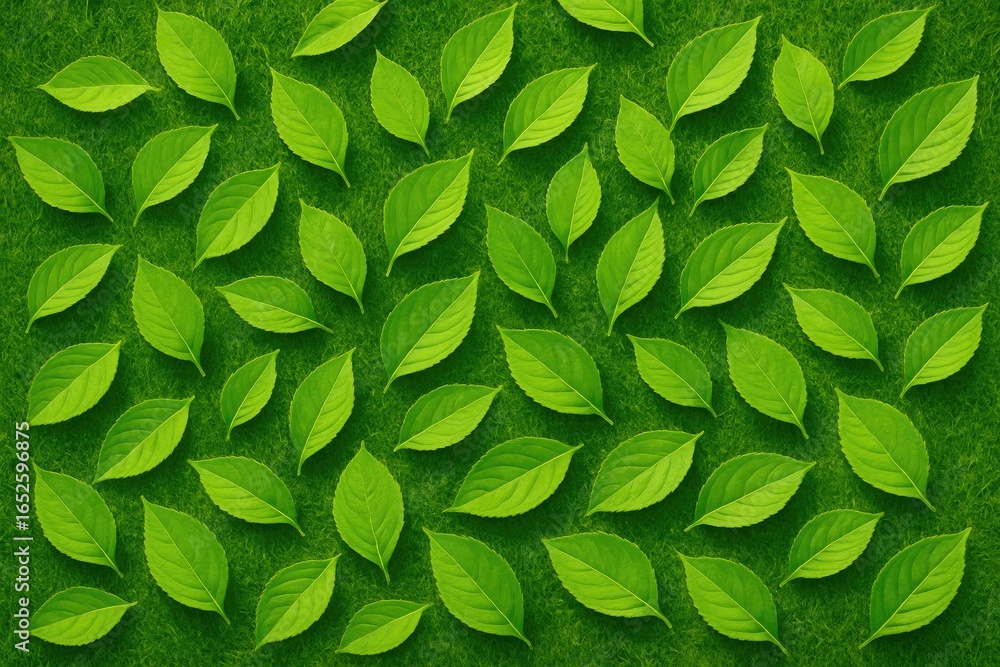 Fototapeta premium Fresh spring landscape showcasing vivid green leaves seen from the top