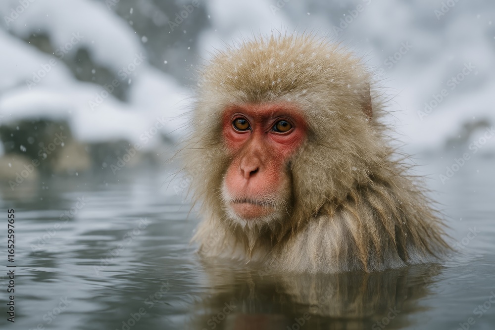 Naklejka premium Snow Monkey Enjoying Hot Spring