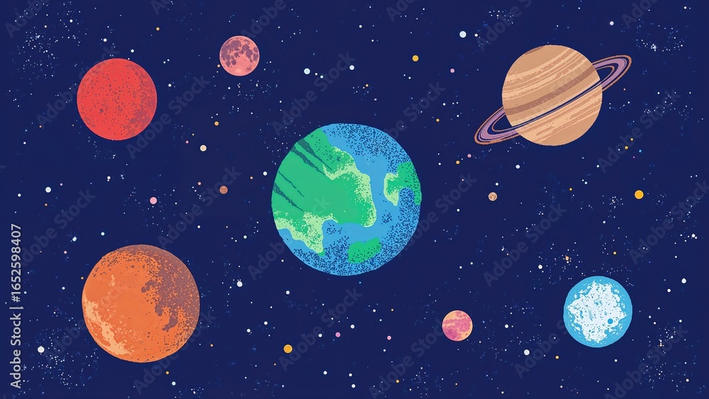 Naklejka premium Outer space with various celestial bodies