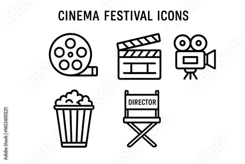 Cinema Seating Icons Vector Set with Old-School Velvet and Folding Chairs, Cupholder, Armrest, Aisle Illustration on Transparent Background
