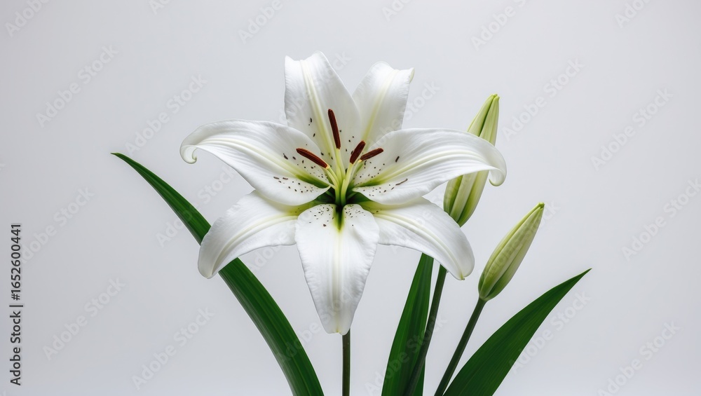Fototapeta premium Isolated White Lily Against a White Backdrop