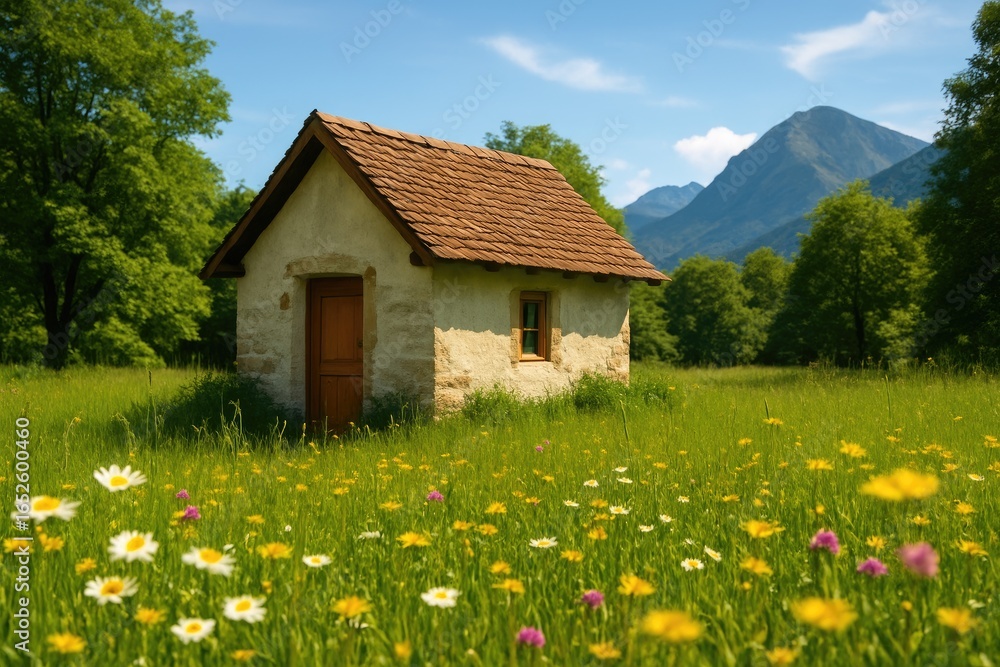 Fototapeta premium Miniature home surrounded by vibrant grassland