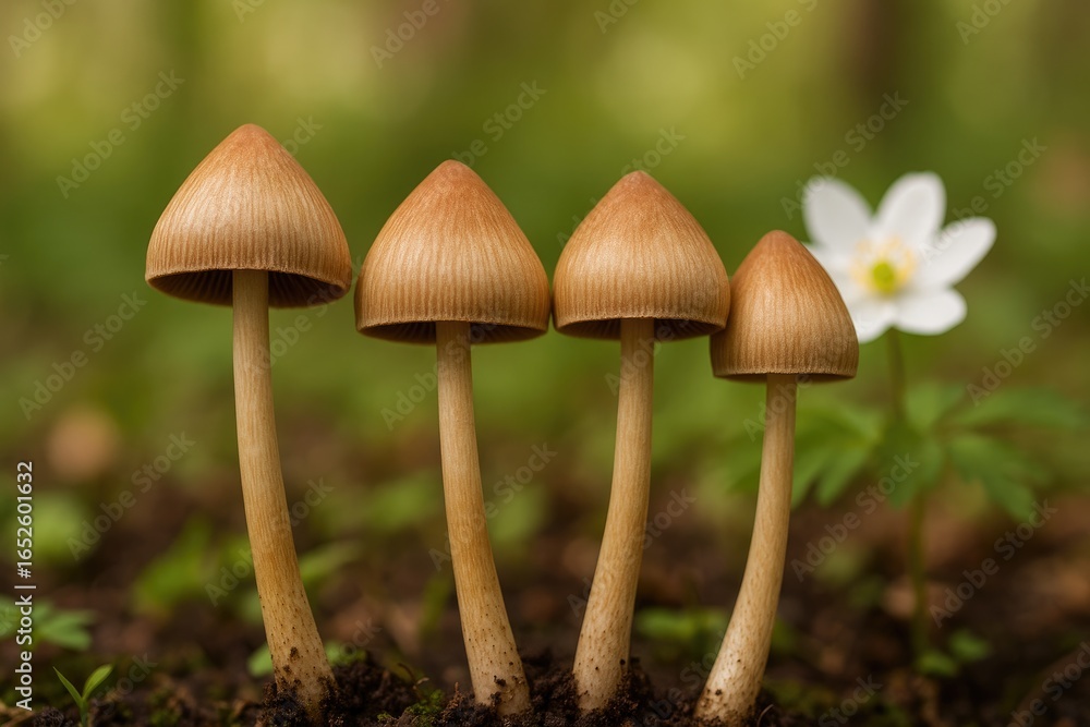 Springtime fungi featuring psilocybin, captured in a detailed close-up Springtime fungi featuring psilocybin, captured in a detailed close-up