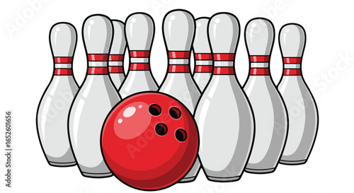 A Bowling Ball and Pins Vector Illustration, Cartoon Bowling Game Icon Isolated on White Background