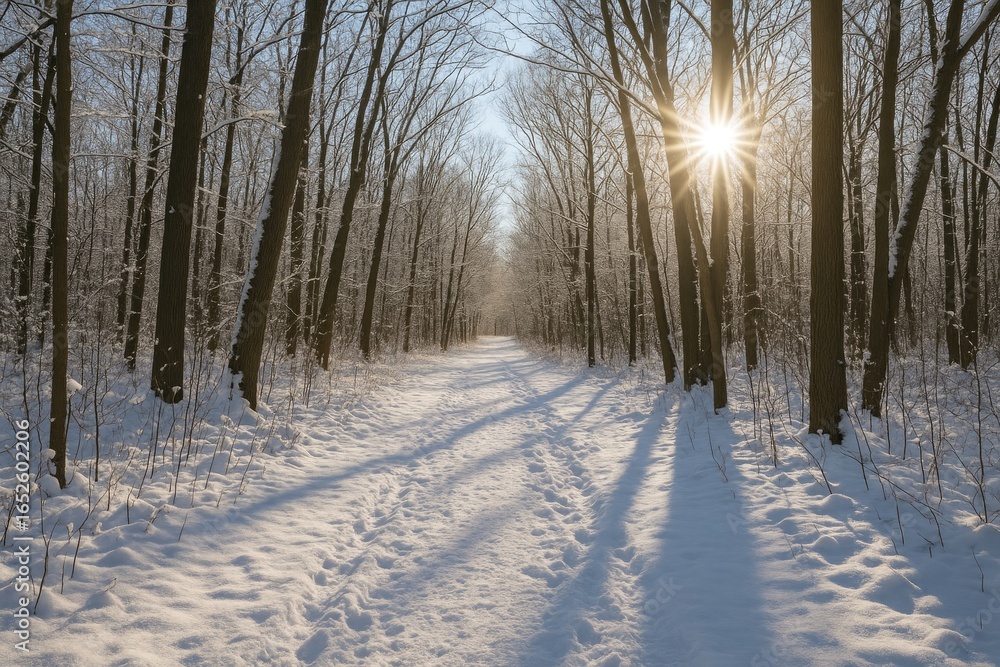 Naklejka premium Snow-Blanketed Woodland Trail