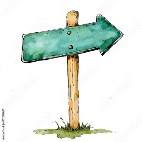 HandPainted Teal Directional Sign with Wooden Post