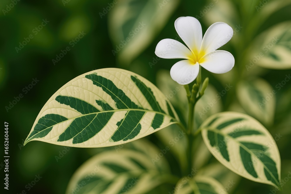 Obraz premium Green and white-colored Parigata leaf native to Southeast Asia