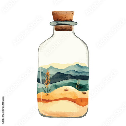 Landscape in a Bottle Layered Sand Mountains and Cork Stopper