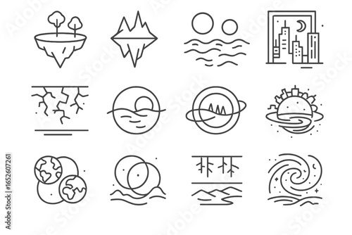Icon reality icons island orbiting inverted alternate star dimension multiverse vector from