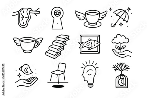 Branch birdcage chair tree through made fantasy icons eye icon teacup surreal