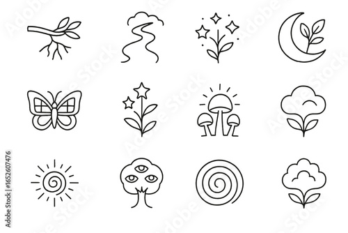 Field symbol icons vector into cloud icon plant stars circles windows dreamlike