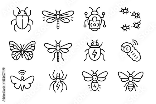 Robotic icon insect firefly blinking winged trail wasp mosquito magnetic vector icons