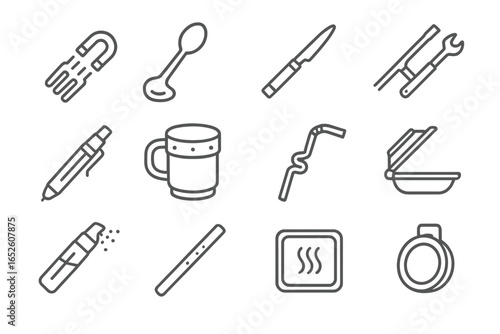 Straw icon symbol dish cutlery chopstick cosmic spray fork knife icons vector