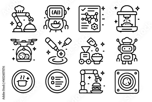 Vector safety culinary icons robotics icon cooking module prep chef food robotic